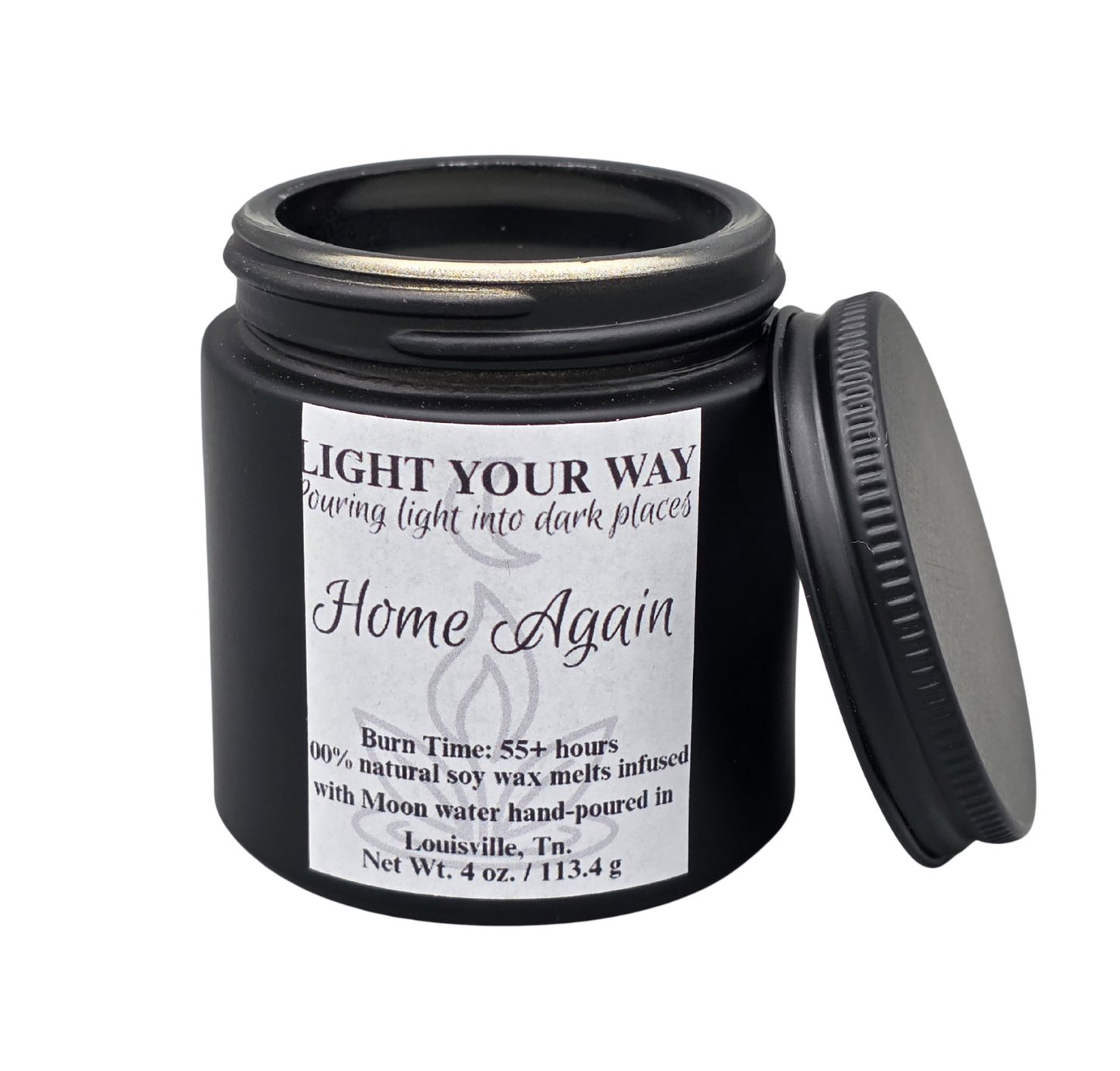 Light Your Way wickless soy candle in [Home Again], black jar with moon-water hand-poured blend