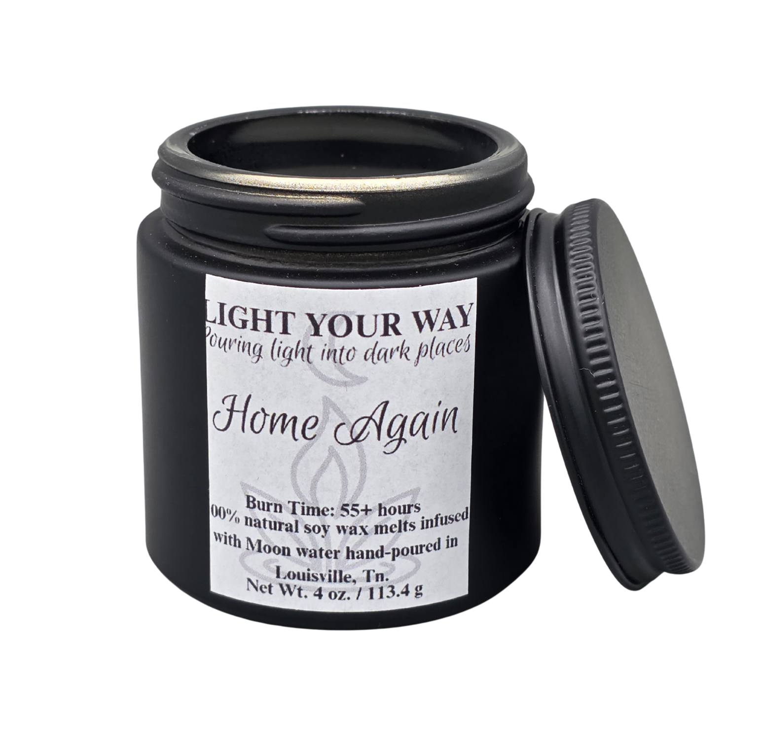 Light Your Way wickless soy candle in [Home Again], black jar with moon-water hand-poured blend