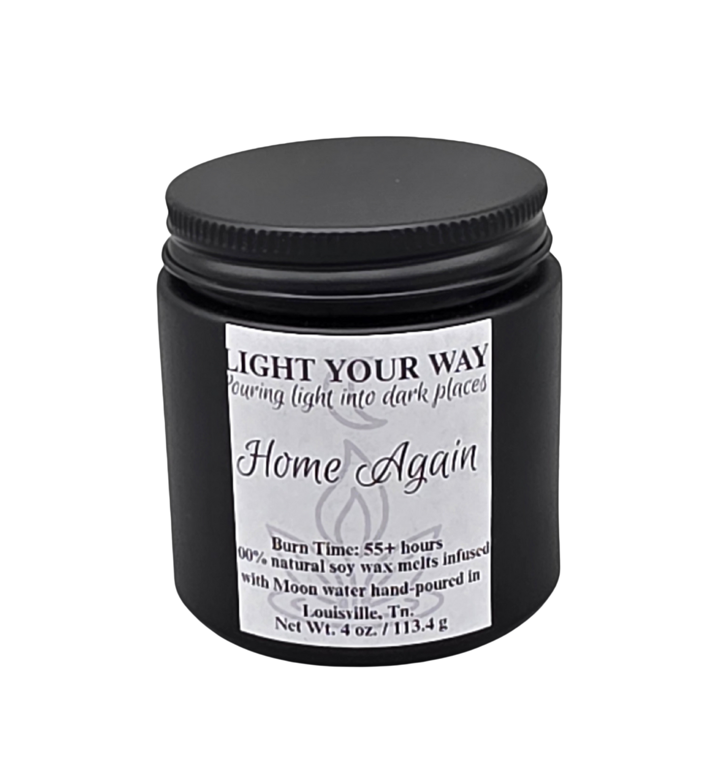 Light Your Way wickless soy candle in Home Again, black jar with moon-water hand-poured blend