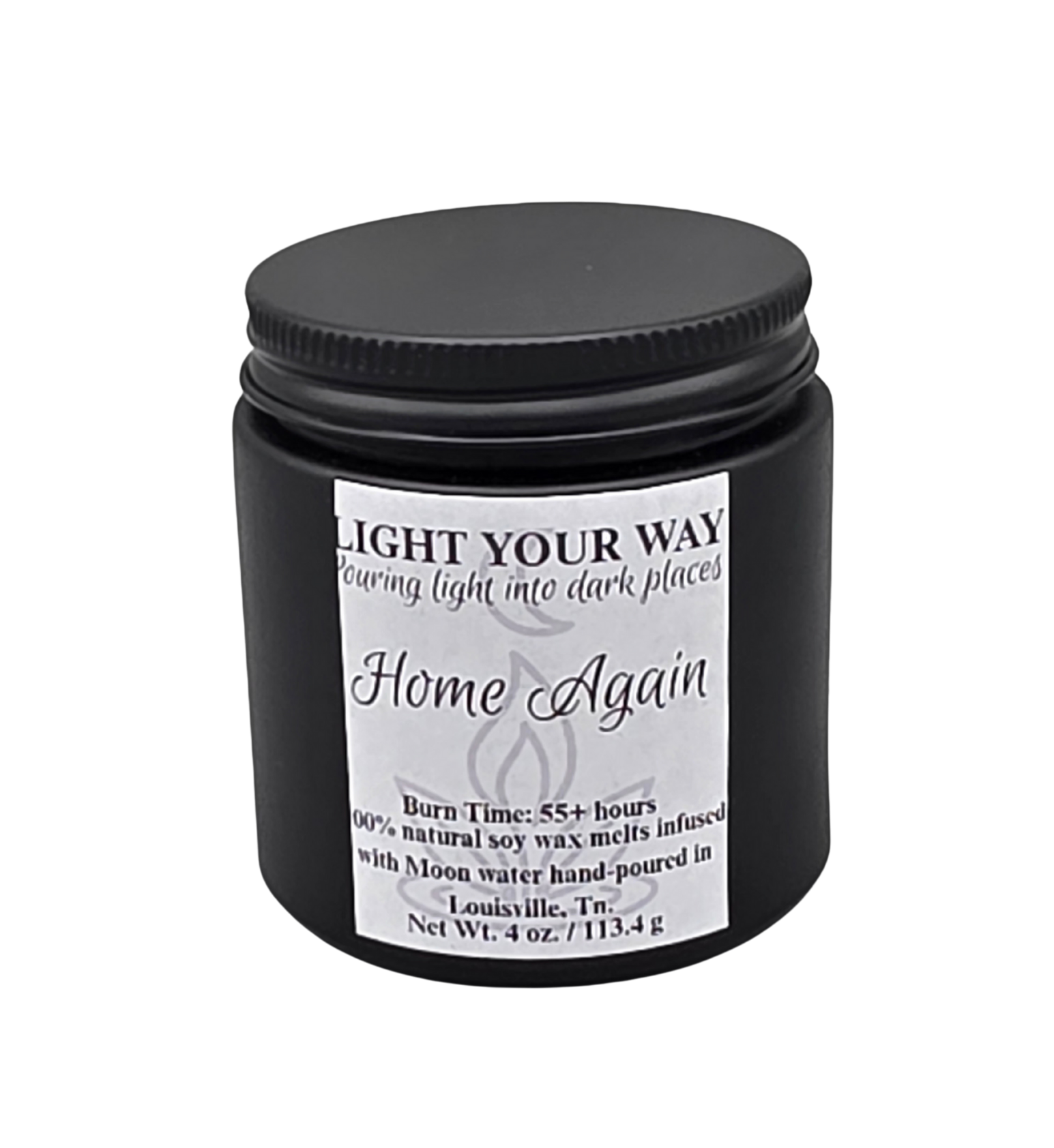 Light Your Way wickless soy candle in Home Again, black jar with moon-water hand-poured blend