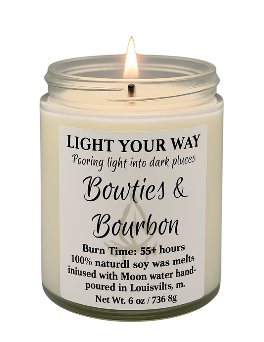 Candle in a glass jar with a label on a white background