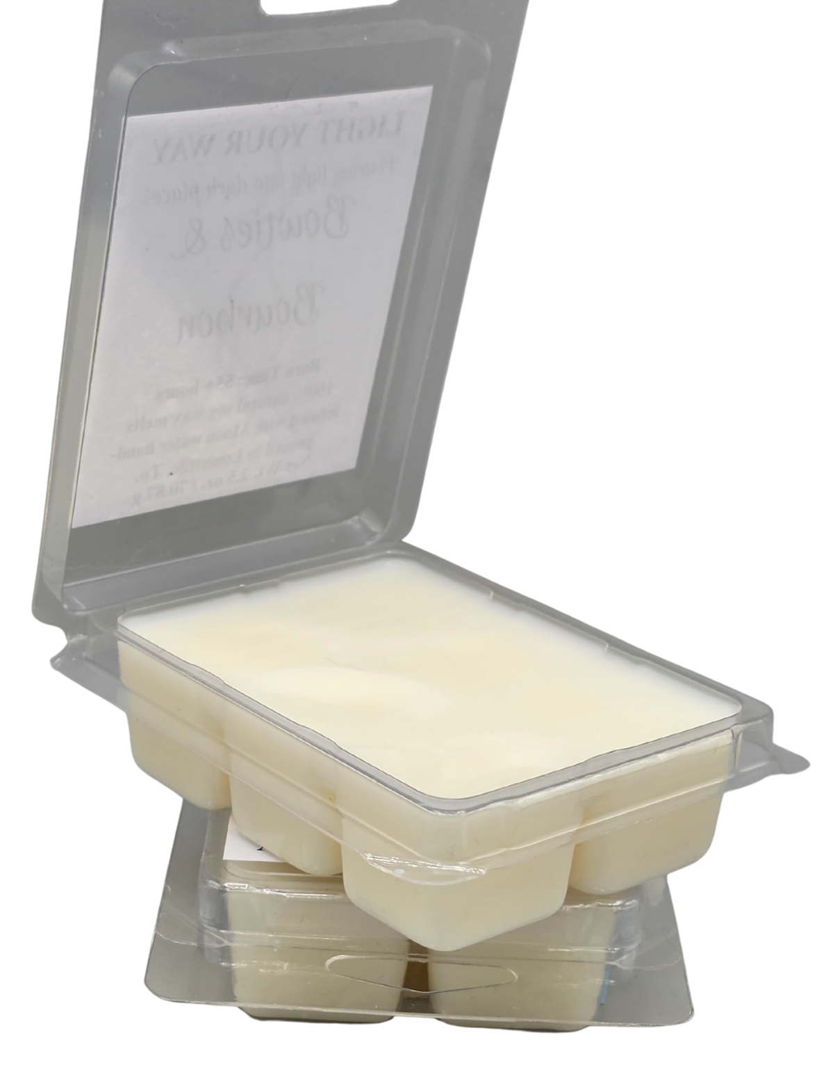 Packaged wax squares in a clear clamshell plastic container 