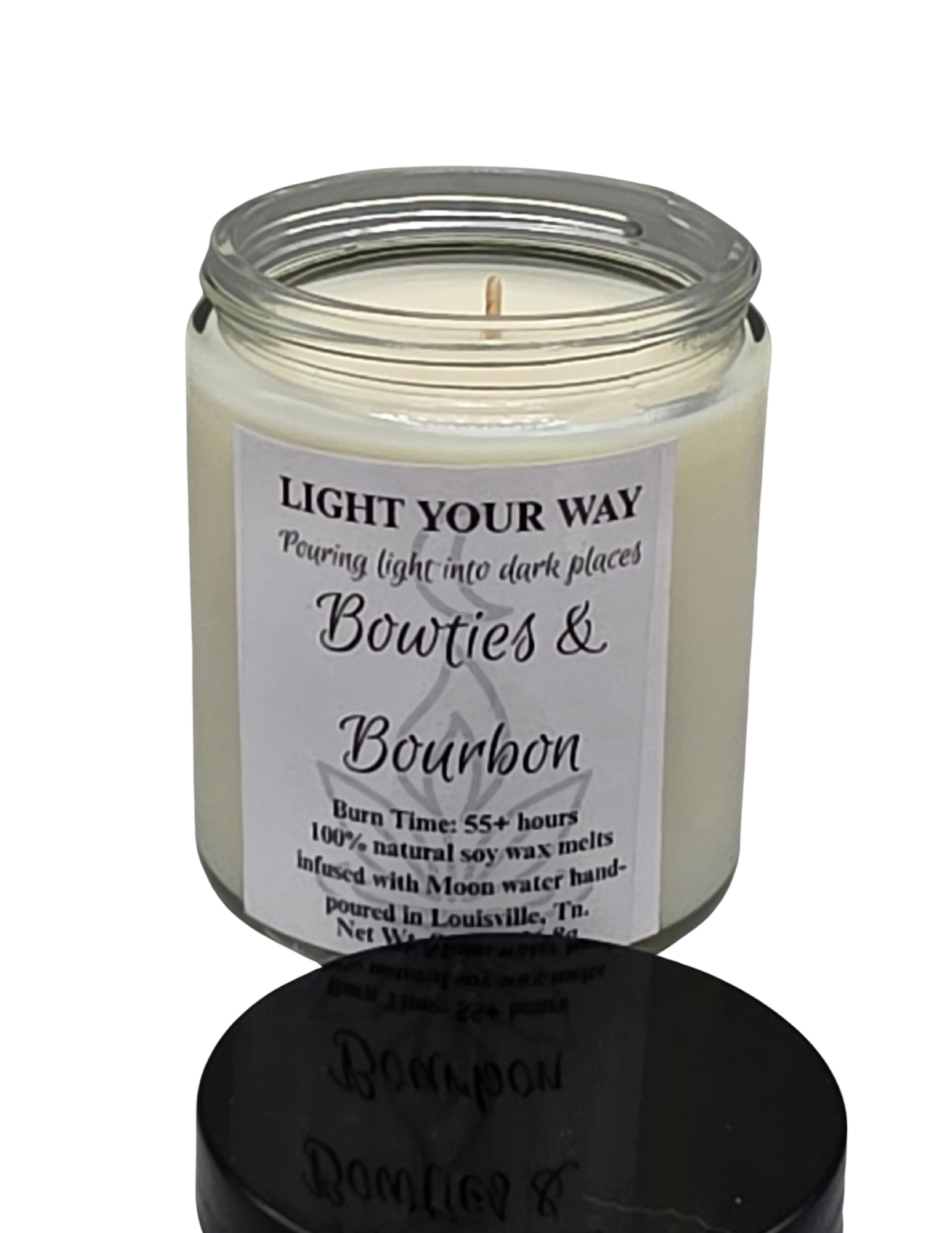 Candle with a label on a white background