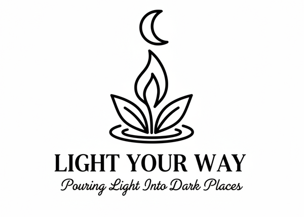 Black line drawing of a flame with leaves and a crescent moon without a background