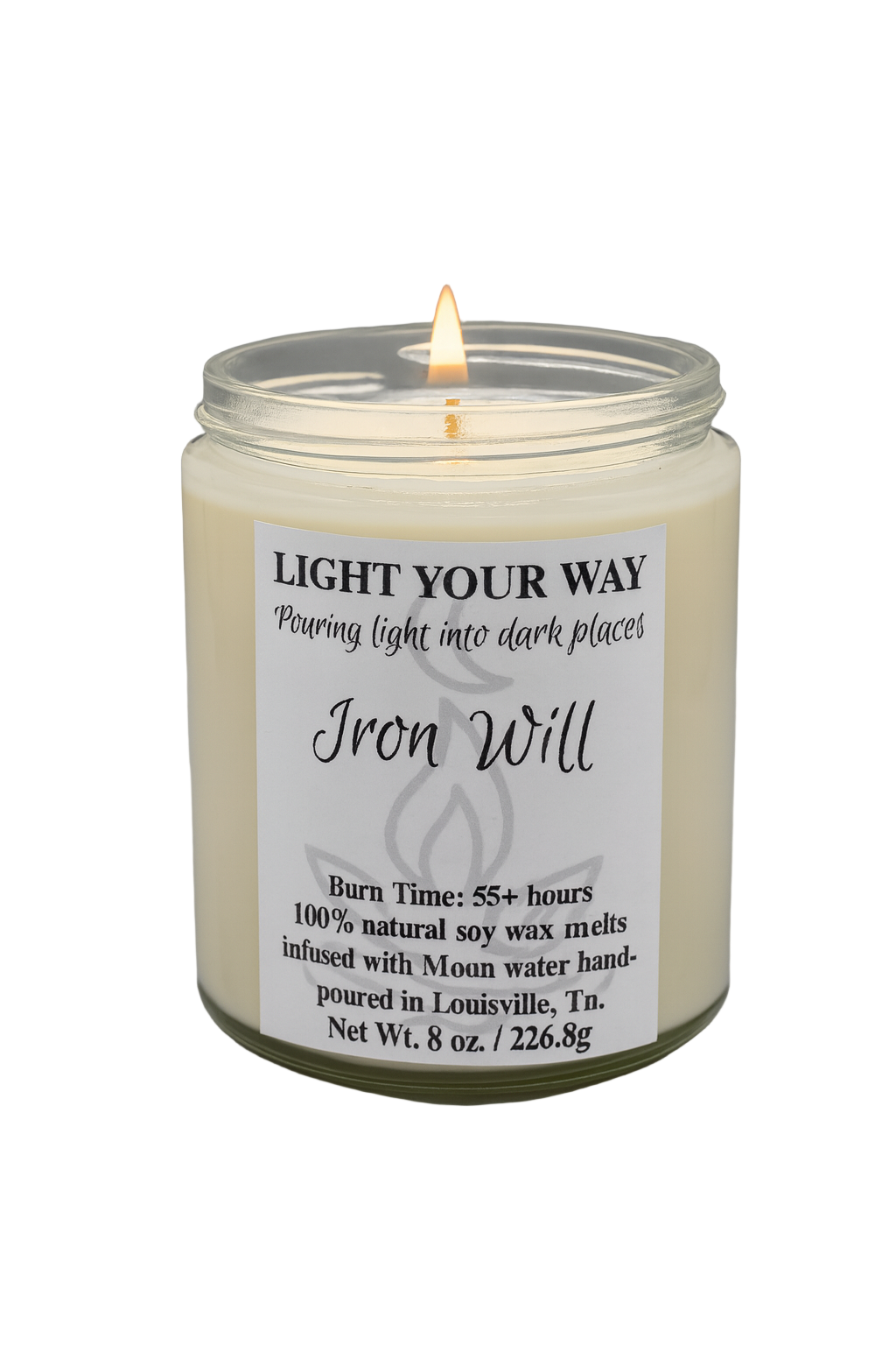 Candle with a label and a flame