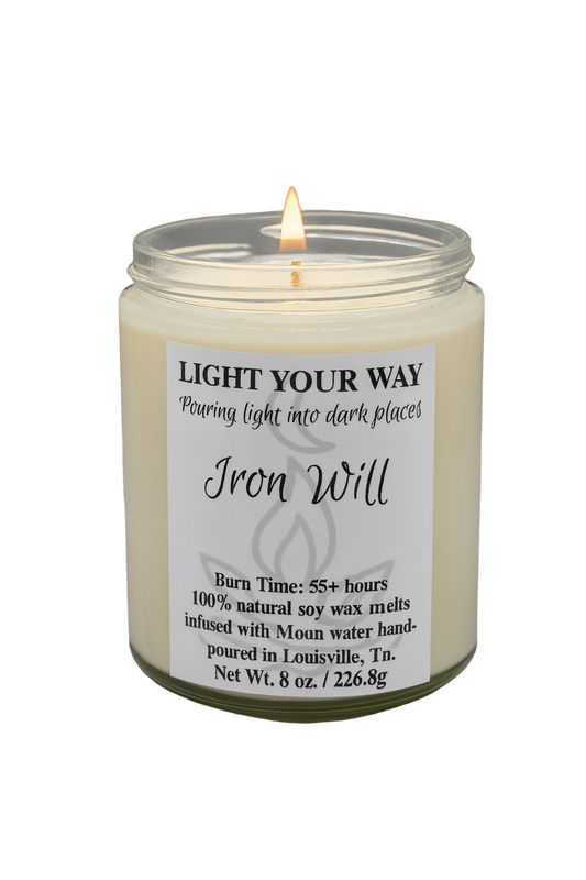 Candle with a label and a flame