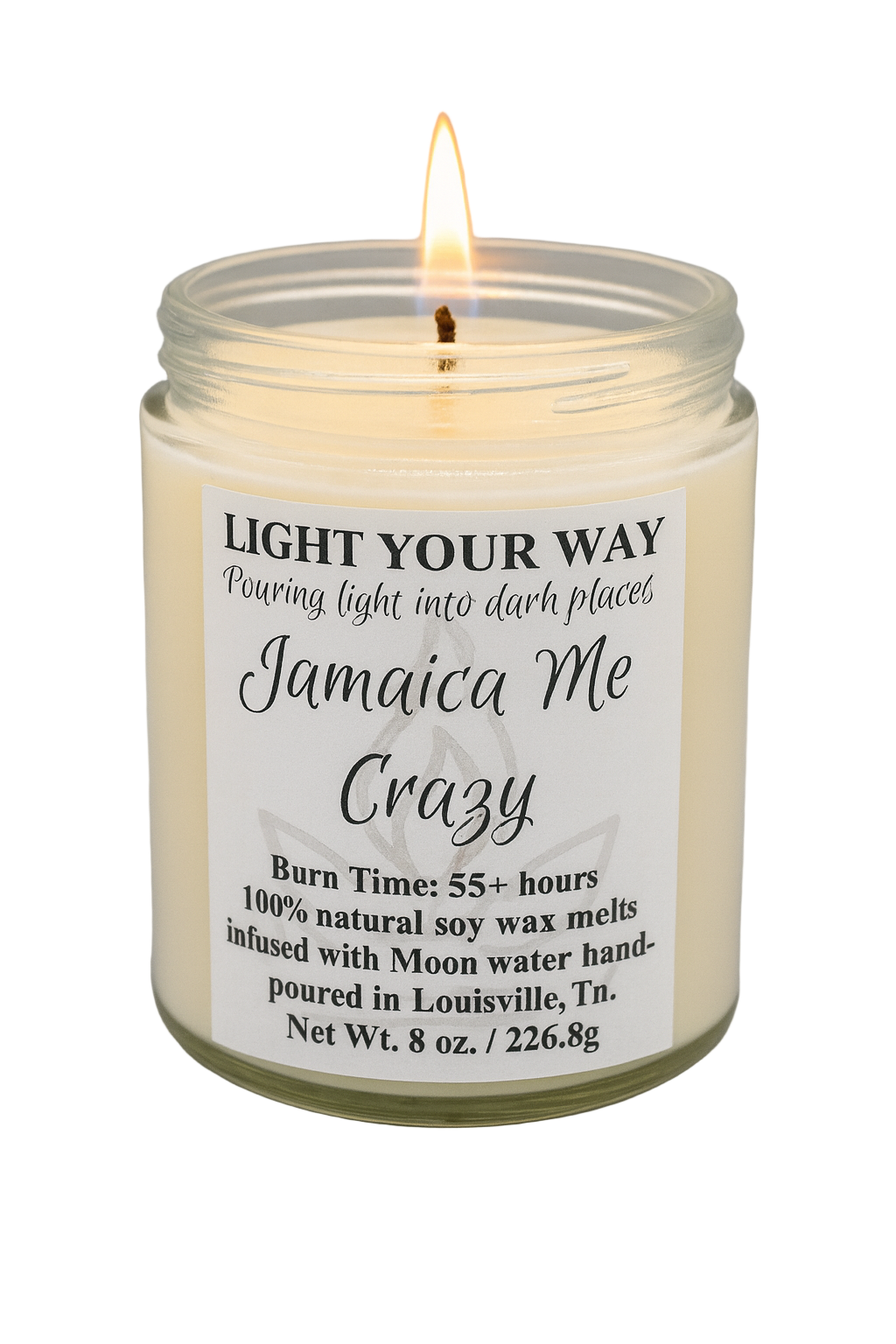 Candle with a label and a flame